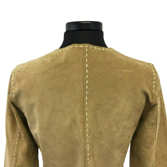 INC Coat M Brown Tan Genuine Leather Belted Boho Womens - Picture 8 of 12